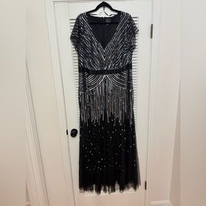 Adrianna Papell Black and Silver Maxi Dress